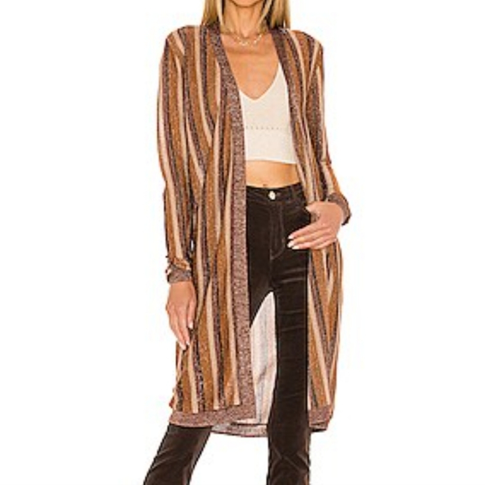 Berkeley Cardigan in Khaki Multi Stripe L'AGENCE